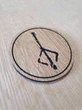 Laser cut wooden coaster personalised. hunter Mark