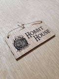 Lasercut wooden sign personalised . LOTR Hobbit house sign, 13cm x 6.5 cm