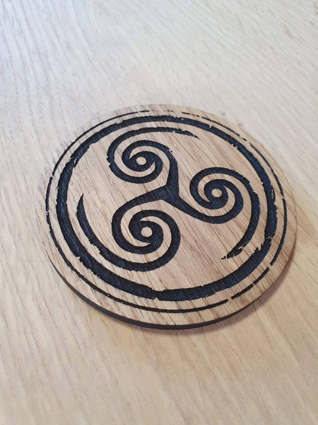 Laser cut wooden coaster personalised. horn triskelion Viking nordic