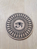 Laser cut wooden coaster personalised. Egyptian eye of Ra