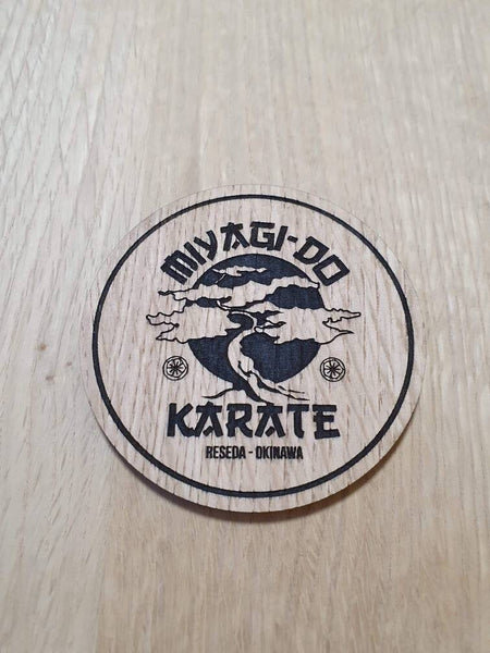 Laser cut wooden coaster personalised. karate dojo