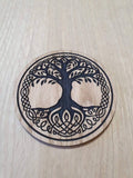 Laser cut wooden coaster personalised. Yggdrasil tree of life Nordic Viking