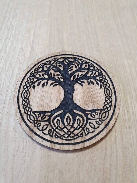 Laser cut wooden coaster personalised. Yggdrasil tree of life Nordic Viking