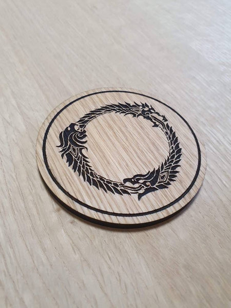 Laser cut wooden coaster personalised. Dragon Circle