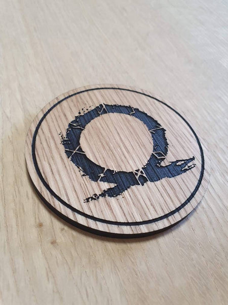Laser cut wooden coaster personalised. omega