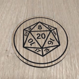 Laser cut wooden coaster personalised. Dungeon master D20 20 at centre
