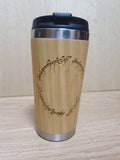 Lasercut Travel Mug personalised - S-Steel with 100% Bamboo exterior - LOTR One ring mug
