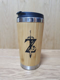 Lasercut Travel Mug personalised - S-Steel with 100% Bamboo exterior - Link master Sword