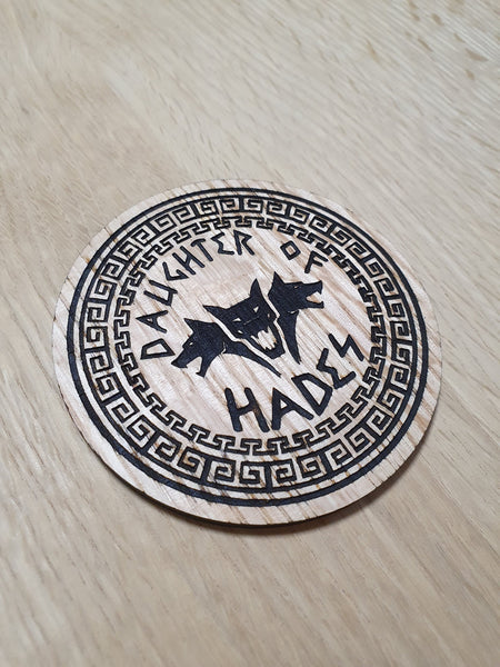 Laser cut wooden coaster. Daughter of Hades - Unique Gift lasercut