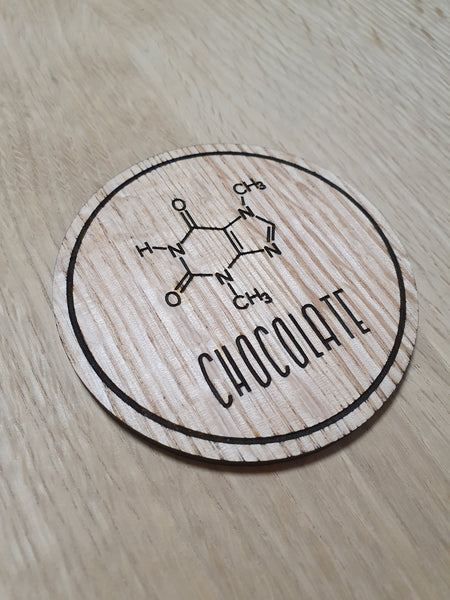 Laser Cut Oak Coaster: Chocolate Molecule Design
