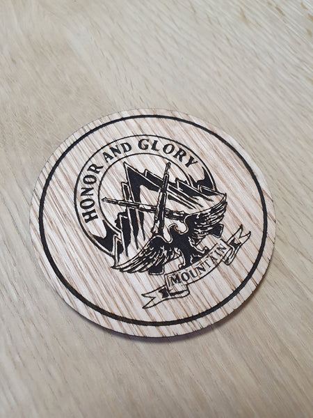 Laser cut wooden coaster. Days Gone Honor and Glory Mountain Tattoo - Unique Gift lasercut