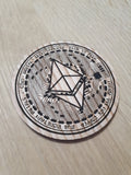 Ethereum ETH Coin Laser Cut Oak Coaster: Crypto Gift