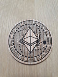 Ethereum ETH Coin Laser Cut Oak Coaster: Crypto Gift