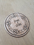 Laser Cut Oak Coaster: Toss a Coin Design