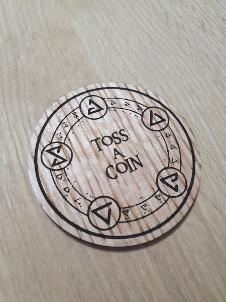 Laser Cut Oak Coaster: Toss a Coin Design