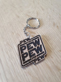 Lasercut wooden keyring keychain. Starwars Pew Pun - Unique Gift