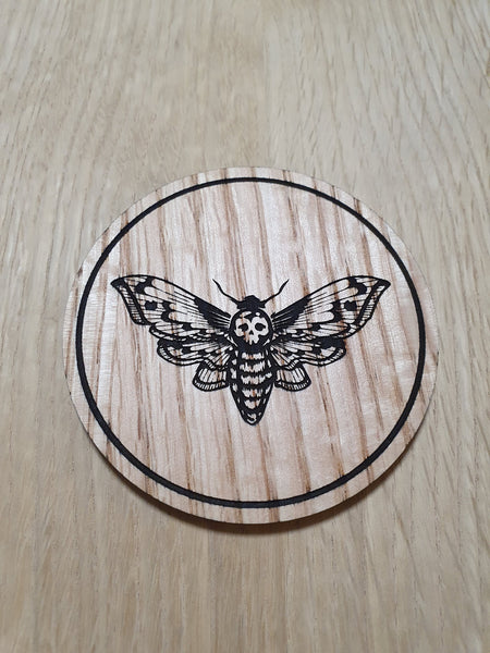 Laser cut wooden coaster. Silence of Lamb Death moth - Unique Gift lasercut