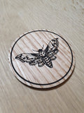 Laser cut wooden coaster. Silence of Lamb Death moth - Unique Gift lasercut