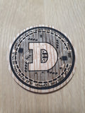 Laser Cut Dogecoin Coaster: Oak Veneer Cryptocurrency Gift