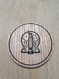 Laser cut wooden coaster personalised. Ellie Space Shuttle pin