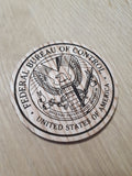 Laser Cut Oak Veneer Coaster: Bureau of Control Design