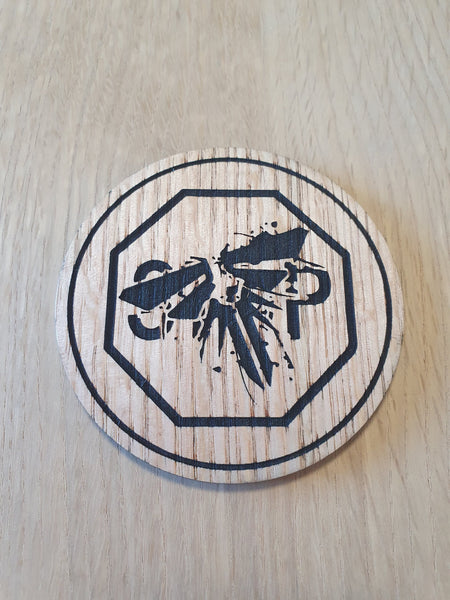 Laser cut wooden coaster personalised. Fireflies Graffiti Stop road sign