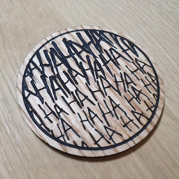 Laser Cut Oak Veneer Coaster: DC Joker HAHA Design