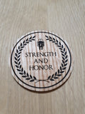 Laser cut wooden coaster. Gladiator Strength and Honor Honour - Unique Gift lasercut