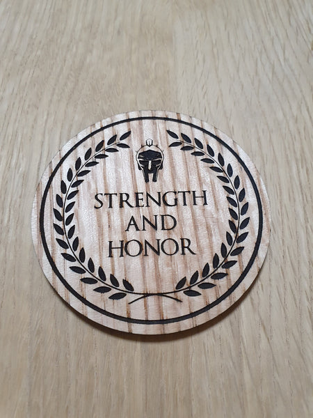 Laser cut wooden coaster. Gladiator Strength and Honor Honour - Unique Gift lasercut