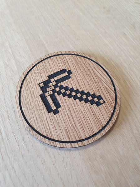 Laser cut wooden coaster personalised. Minecraft Diamond Pickaxe