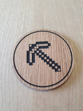 Laser cut wooden coaster personalised. Minecraft Diamond Pickaxe