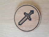 Laser Cut Oak Coaster: Diamond Sword Design