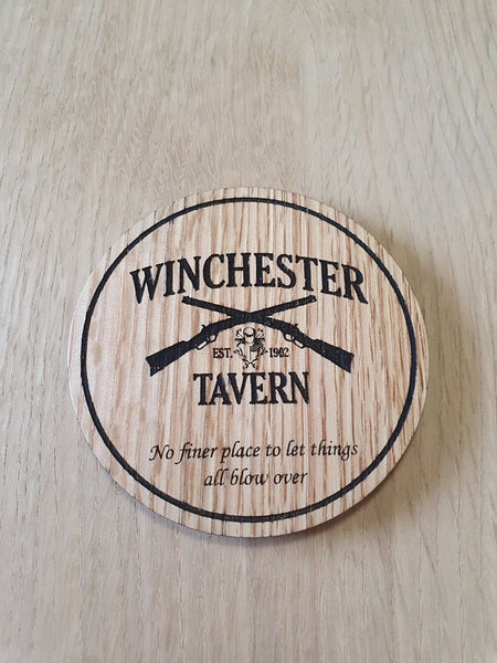 Laser cut wooden coaster personalised. Three Flavours Cornetto trilogy Winchester Tavern