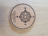 Laser Cut Oak Veneer Coaster: Wonder Compass Design
