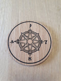 Laser Cut Oak Veneer Coaster: Wonder Compass Design