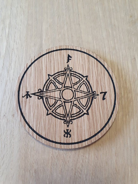 Laser Cut Oak Veneer Coaster: Wonder Compass Design