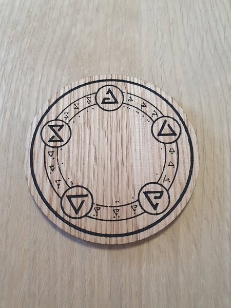 Laser cut wooden coaster personalised. Witcher Runes