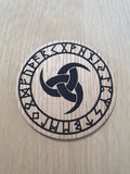 Laser Cut Oak Coaster: Horns of Odin, Viking Runes