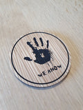 Laser cut wooden coaster. We know Dark Brotherhood Handprint - Unique Gift lasercut
