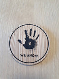 Laser cut wooden coaster. We know Dark Brotherhood Handprint - Unique Gift lasercut