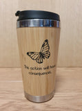 Lasercut Travel Mug - S-Steel with 100% Bamboo exterior - Life is Strange Butterfly - Unique Gift for him her friend
