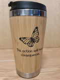 Lasercut Travel Mug - S-Steel with 100% Bamboo exterior - Life is Strange Butterfly - Unique Gift for him her friend