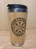Laser Engraved Bamboo Travel Mug: Nordic Vegvisir Compass