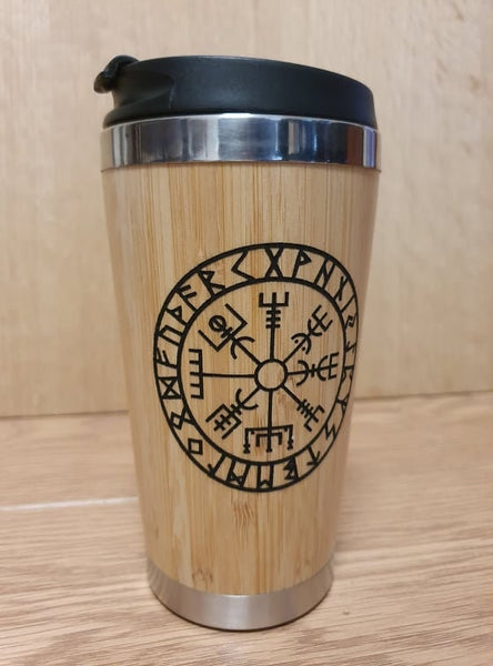 Laser Engraved Bamboo Travel Mug: Nordic Vegvisir Compass