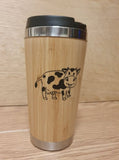 Laser Engraved Cow Travel Mug: Bamboo & Stainless Steel
