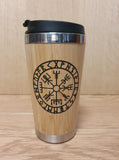 Laser Engraved Bamboo Travel Mug: Nordic Vegvisir Compass