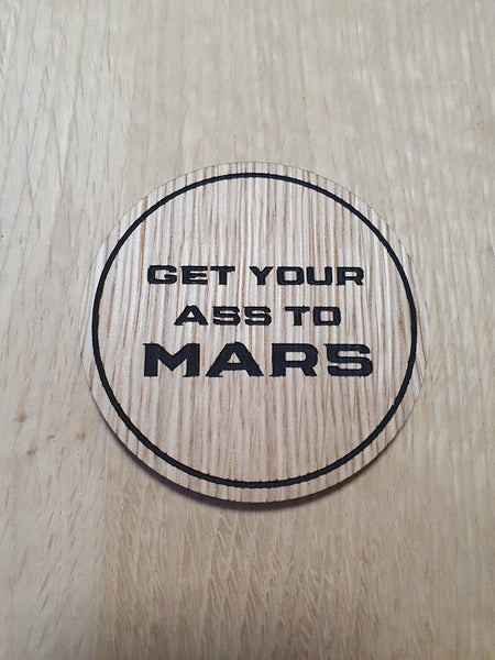 Laser cut wooden coaster. Total Recall Ass to Mars Quote - Unique Gift lasercut