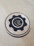 Laser cut wooden coaster personalised. Vault Thumbs up