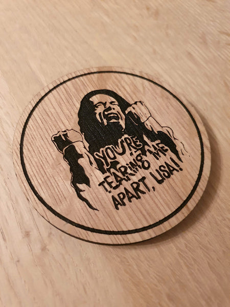 Laser Cut Oak Veneer Coaster: The Room - Tearing Me Apart Lisa