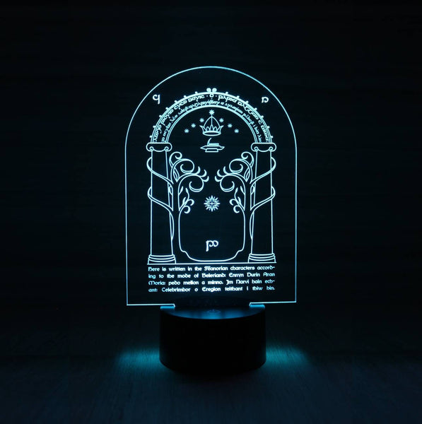 LED 3D Lamp Laser engraved - Lord of the rings Door of Durin. Elvin.